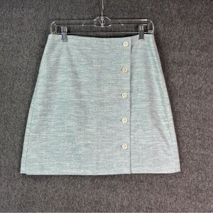 LOFT Skirt Womens 4 Blue Tweed Metallic Button Front Lined Pencil Short